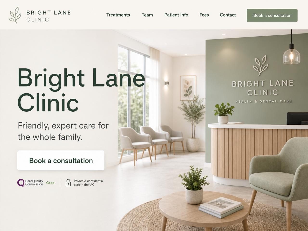 Bright Lane Clinic website shown on desktop