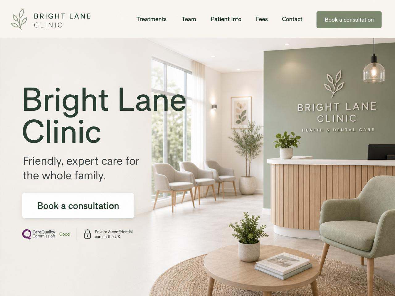 Bright Lane Clinic website shown on desktop
