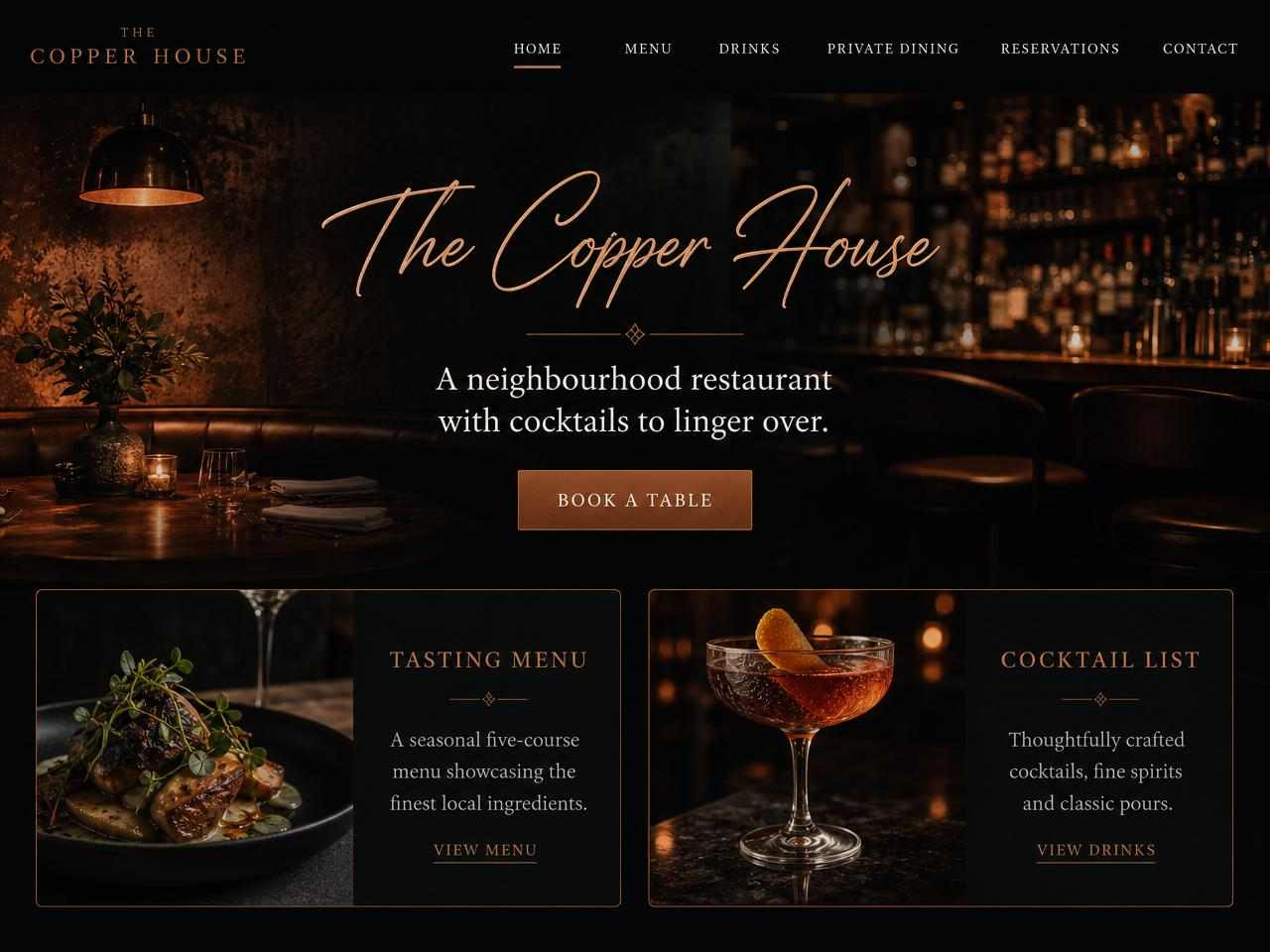 The Copper House website shown on desktop