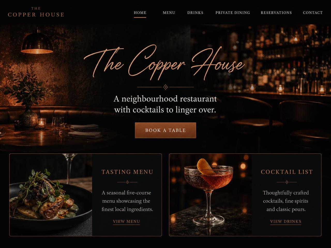 The Copper House website shown on desktop