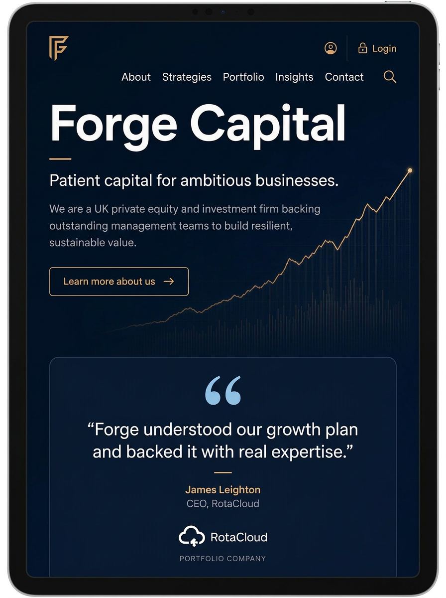 Forge Capital website shown on tablet