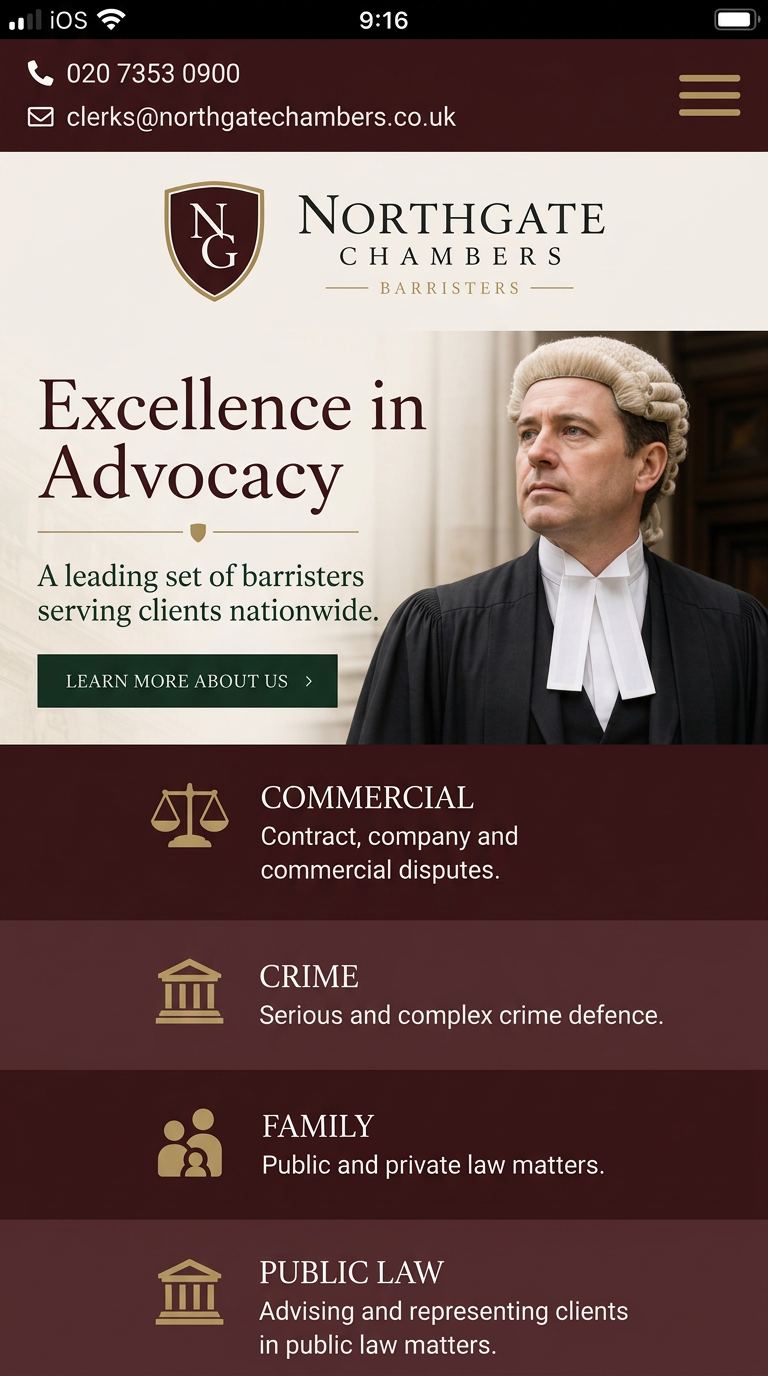 Northgate Chambers website shown on mobile