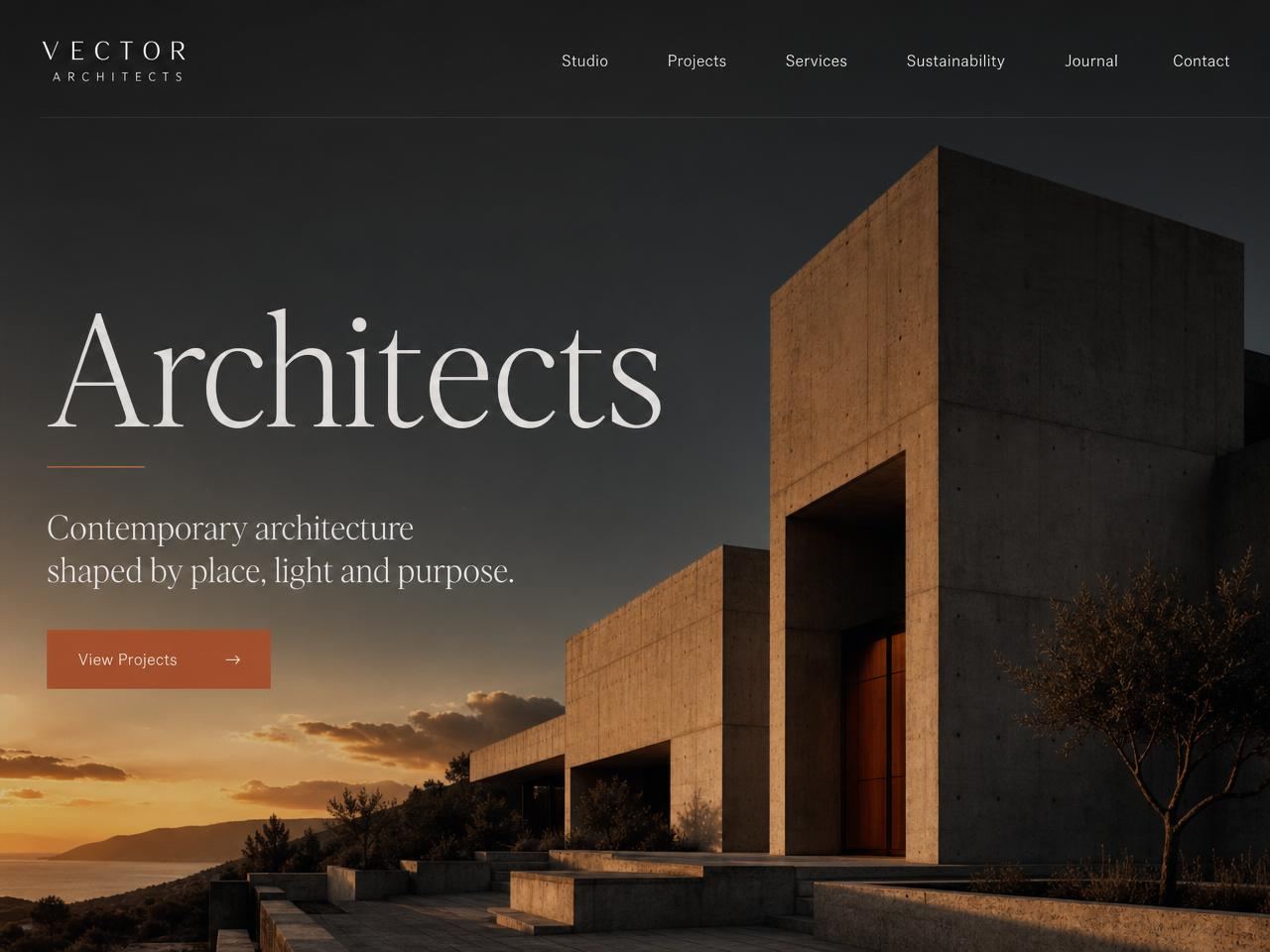 Vector Architects website shown on desktop